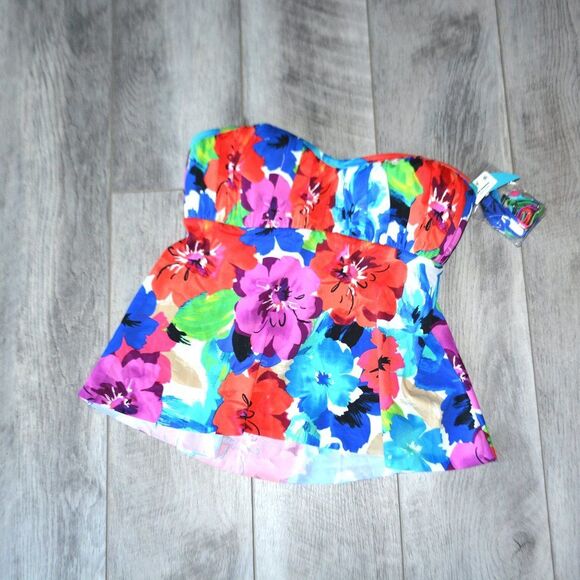 SWIM SOLUTIONS - Halter Bandeau Floral Swim Tankini Top - Picture 3 of 4